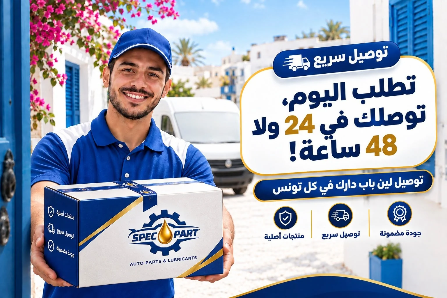 توصيل سريع: تطلب اليوم، توصلك في 24 ولا 48 ساعة — توصيل لين باب دارك في كل تونس