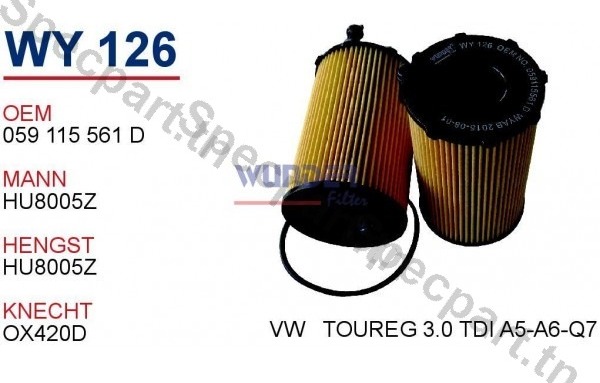 Filtre à Huile AUDI VW WY126 MISFAT L186