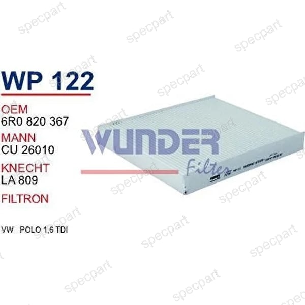 Filtre Habitacle VW Groupe Wunder WP122  Misfat HB266